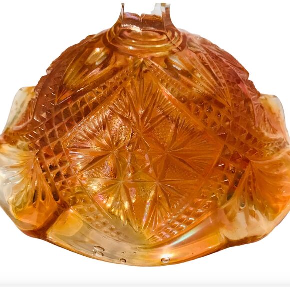 Vintage Imperial Marigold Bowl Carnival Glass Eastern Star Pattern Compote - Picture 6 of 6